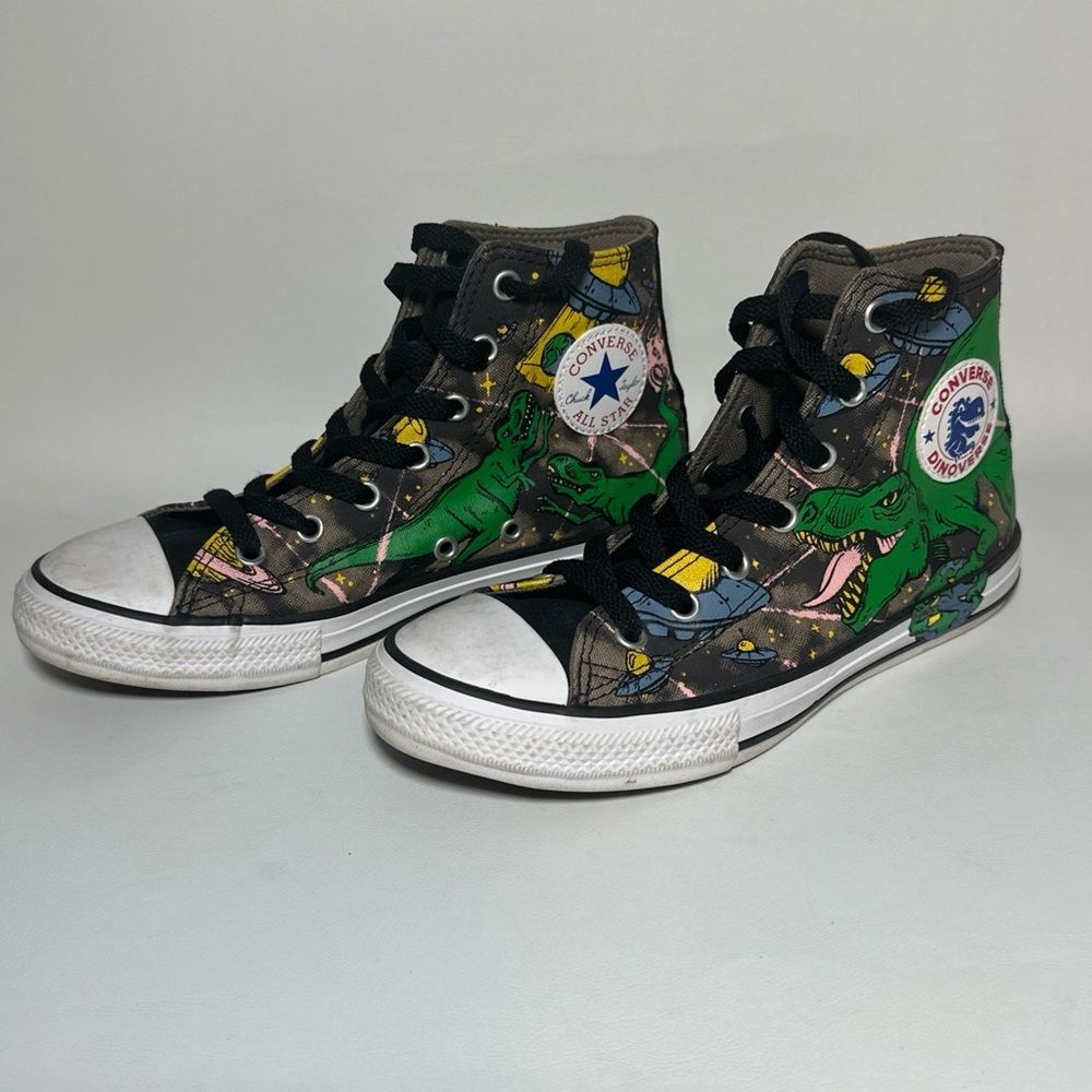 Converse Kids Sneakers - Black with Green Dinosaur Design